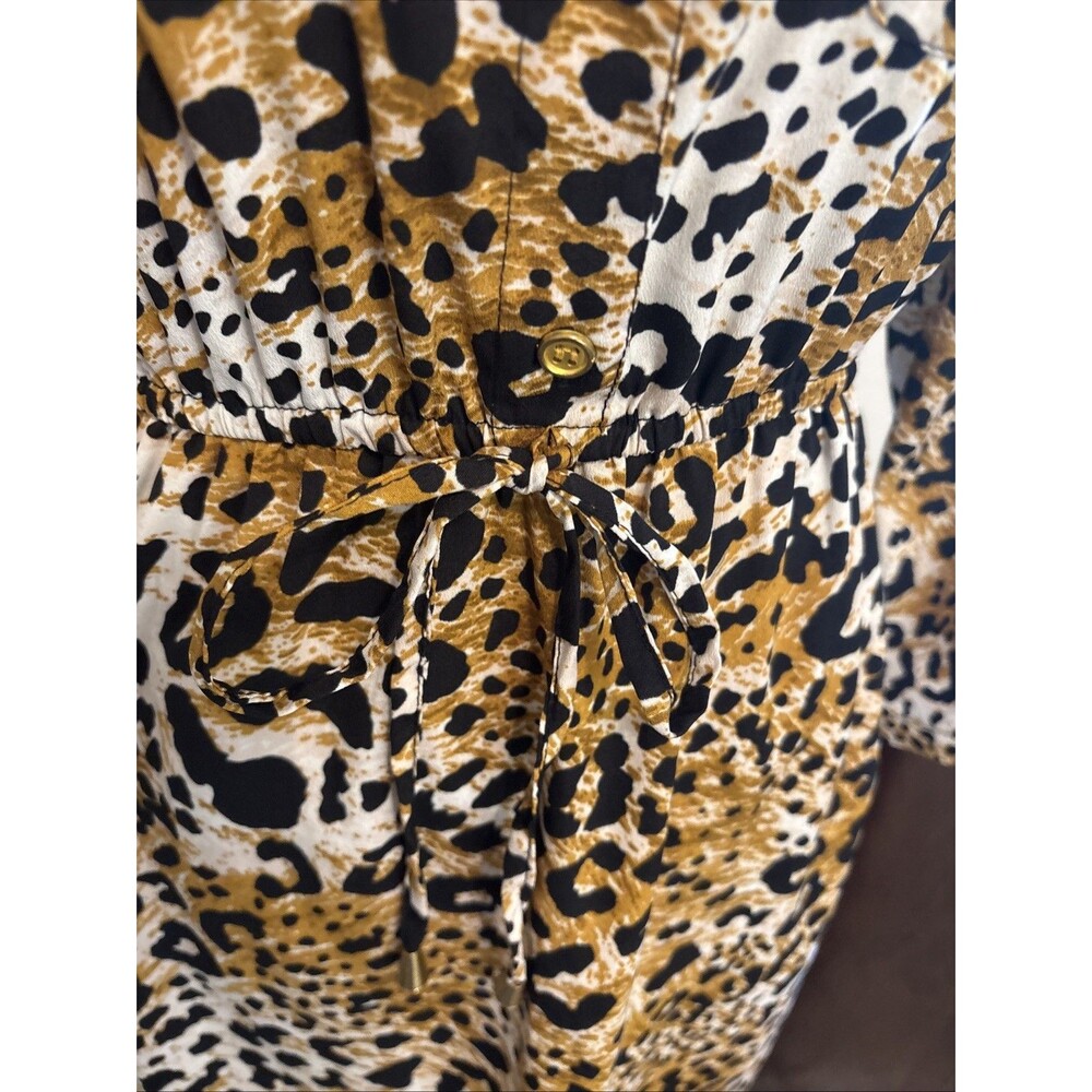 MPH Collection Animal Print Shirt Dress Petite Small Buttons Sash - Picture 4 of 10